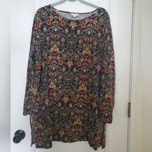 J. Jill Fall Floral Print Long Sleeve Tunic Top with Side Slits XL